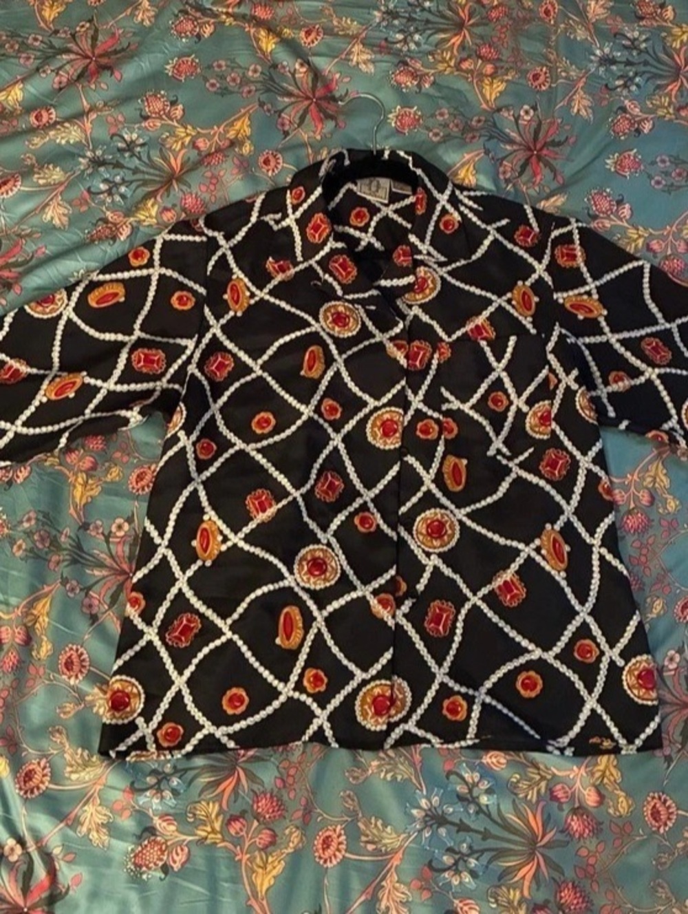 D.G. Blouses Geometric Blouse in Black & Red Size Medium